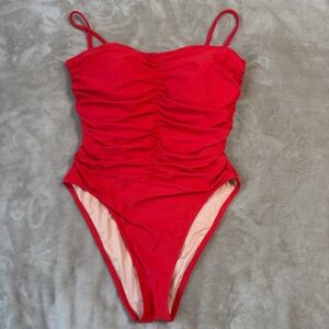 J. Crew Re-Imagined Red Sweetheart Ruched Swimsuit Size 12